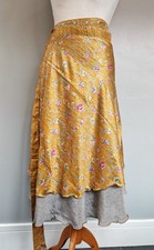 Plus Size Midi Wrap Skirt Indian ethnic hippy festival sari sarong golden grey