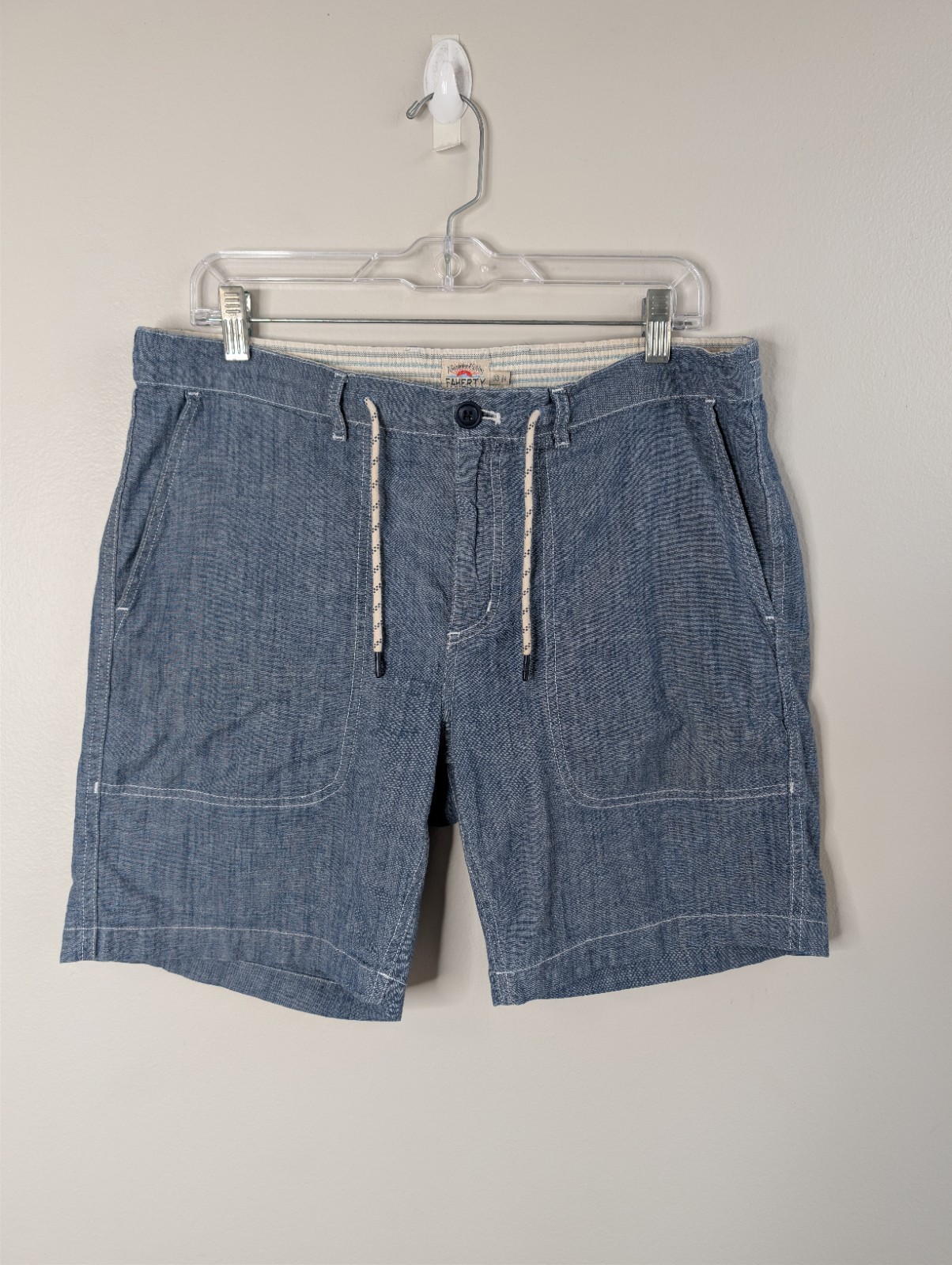 Faherty 33 Blue Chambray Tie Front Patch Pockets … - image 1