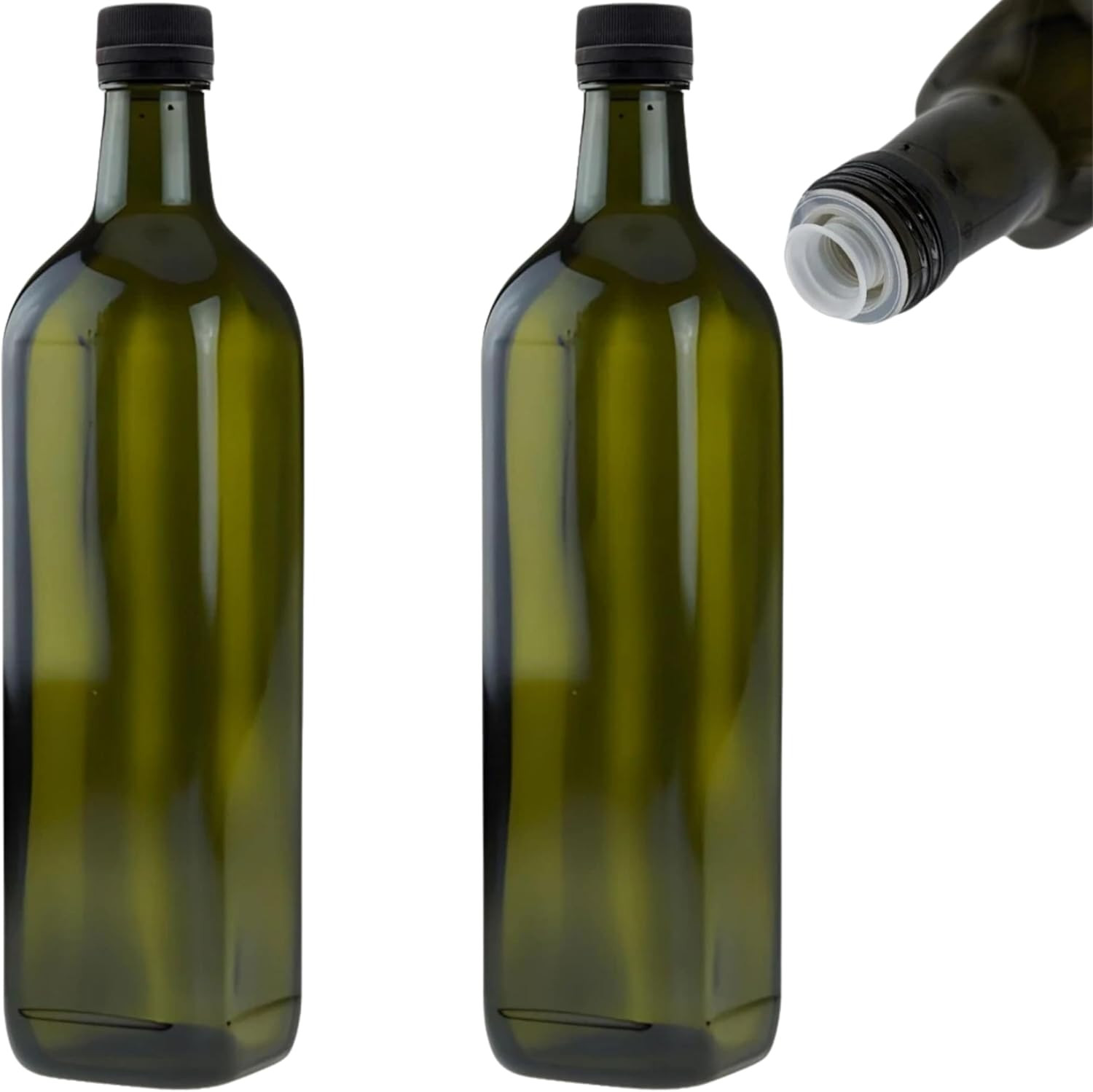 Contenitori Olio Vetro 750 ml con Beccuccio Dosatore ed Etichette Set x2
