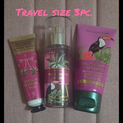 Bath & Body Works Pink Pineapple Sunrise Travel Set Hand Cream Body Cream Spray