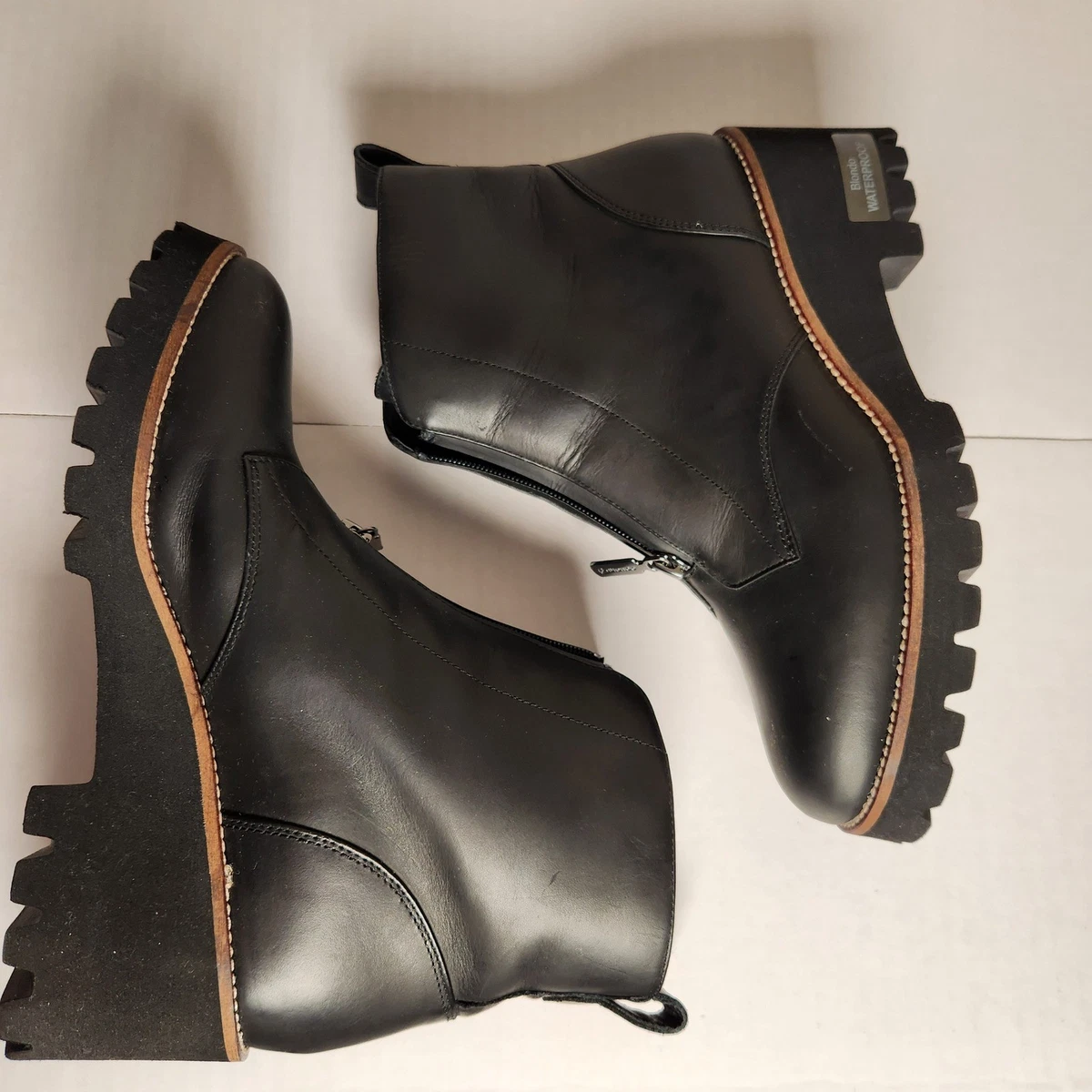 BLONDO Black Leather Lace UPS Ankle Boots WMS 11 Block Heel Classic Minimalist. Blondo Black Booties for Women for sale | eBay main image 3