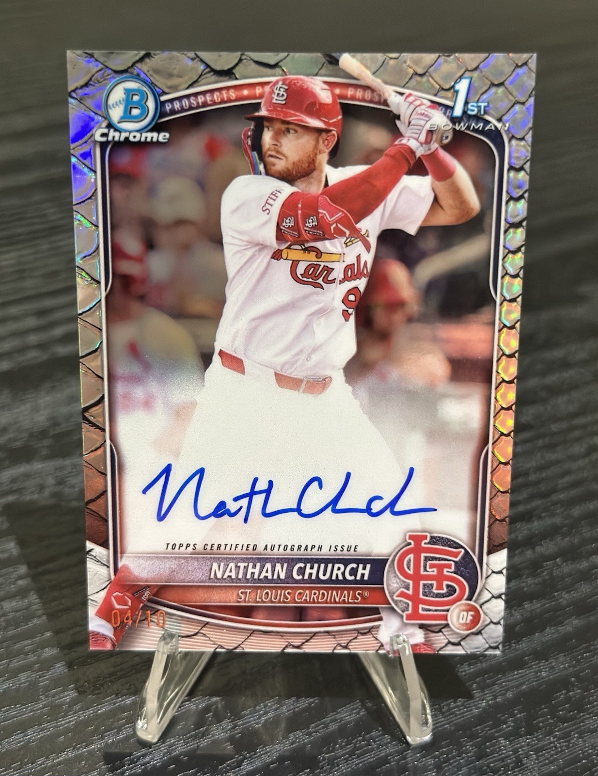 2025 Bowman Chrome Nathan Church Black Reptilian Auto /10 1st Cardinals CPA-NCH