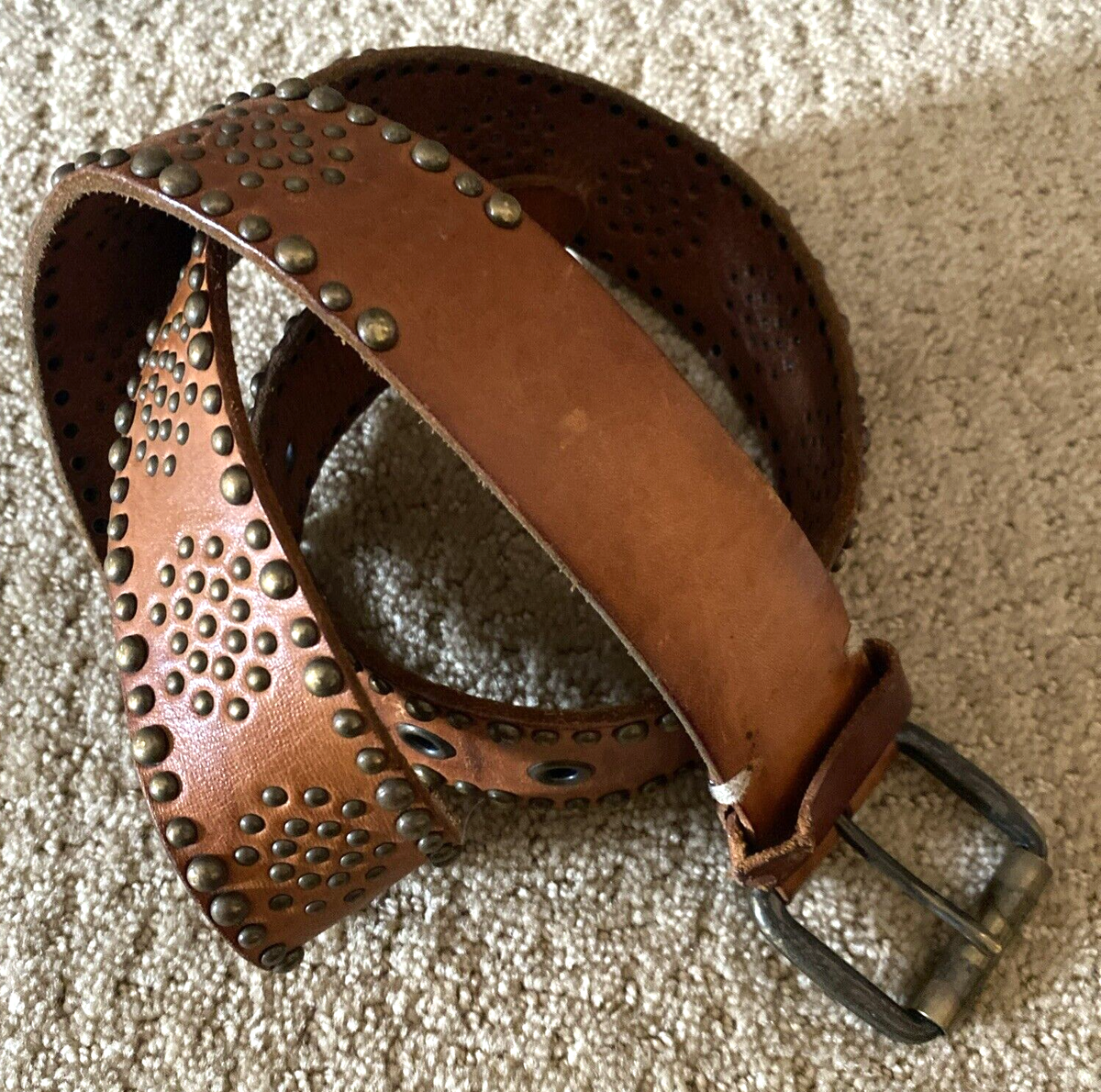 WEEKEND MAX MARA Womens Sz M Brass Studded Brown Leather  display picture 2
