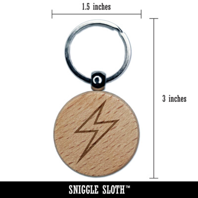 Lightning Bolt Thunderbolt Outline Engraved Wood Round Keychain
