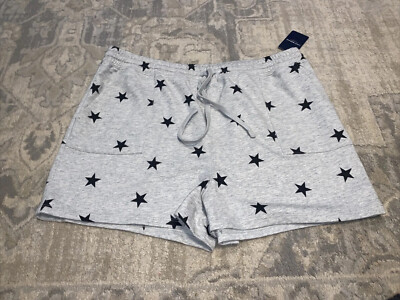 NWT Lucky Brand, size large women's Gray Black  French Terry Star Shorts Pull On