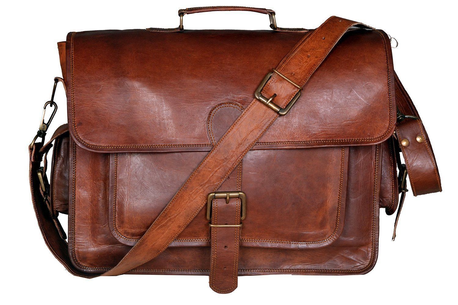 Mens Genuine Leather Vintage Laptop Shoulder Briefcase Messenger Bag Satchel 16""