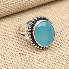 Blue Chalcedony Gemstone Handmade 925 Sterling Silver Ring Jewelry