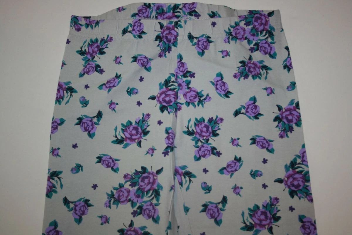 New with out Tags Kirkland Costco Girls Gray Purple Floral Leggings 10 12  year