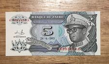 1993 Zaire Five Nouveaux Makuta Banknote UNC