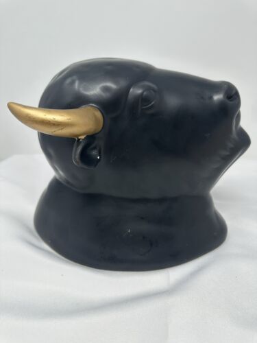Vintage Matt Schwarz Gold Keramik Bison Kopf Büste Wanddekoration Grenze Kunst - Bild 6 von 8