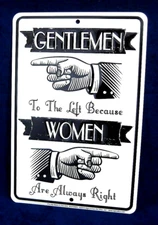 GENTLEMEN Left WOMEN Right - *US MADE* Embossed Metal Tin Sign - Man Cave Bar