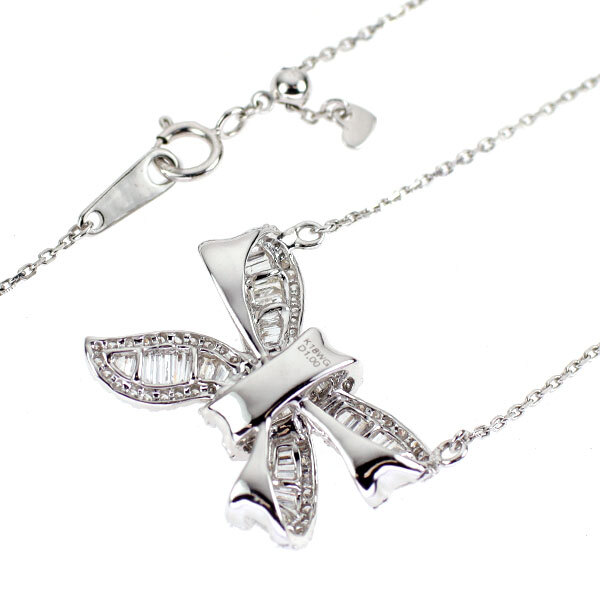 K18WG 天然ダイヤモンド ネックレス センターD0.312ct 揺れるタイプ