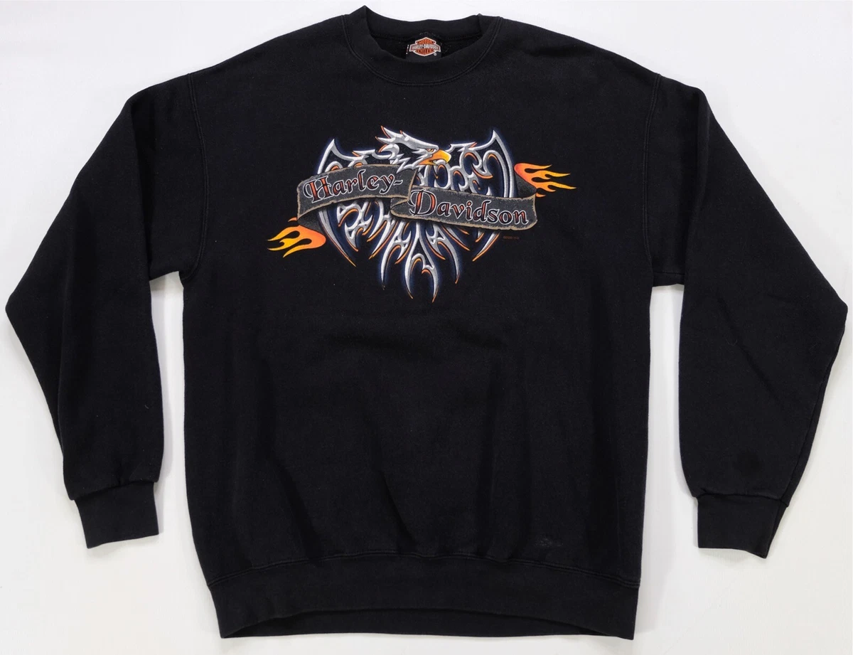 Rare Vintage HARLEY DAVIDSON Flames 2000 Crewneck Sweatshirt 90s Biker Black M