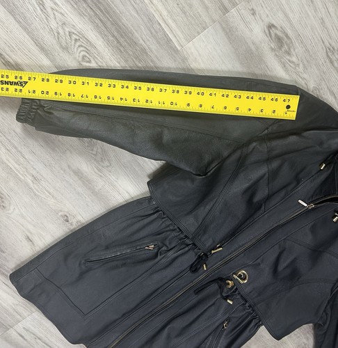 Vintage 80 90’s G3 G III Women’s Leather Coat Jacket Cinch Waist Black Medium - Picture 16 of 17
