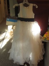 WHITE David's Bridal Flower Girl Communion Ruffle Dress and American Eagle Shoes
