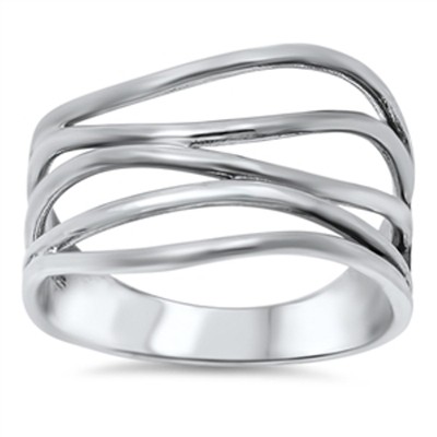 .925 Sterling Silver Abstract Wave Fashion Promise Plain Ring Size 5-12 NEW