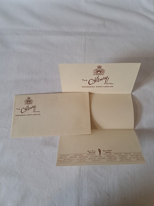 Vintage O,Henry Hotel Greensboro North Carolina Letterhead And Envelope