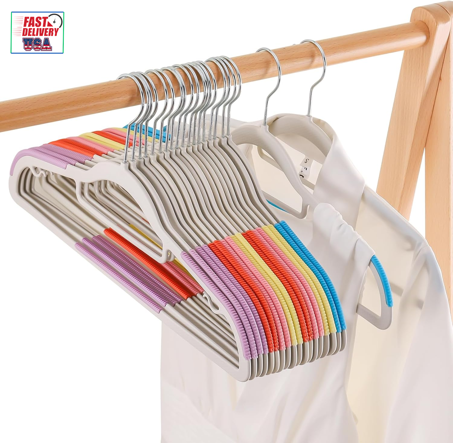 8-Pack Colorful Non-Slip Plastic Clothes Hangers for Space-Saving Storage