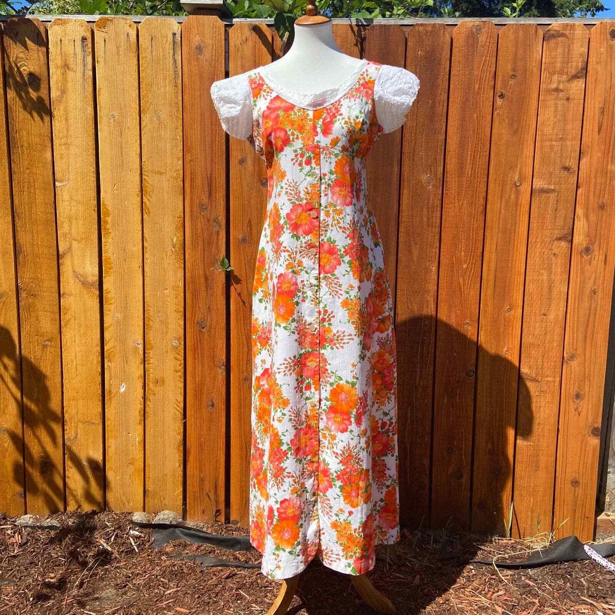 orange cottagecore dress Vintage Style Rite Orange Lace Floral Cottagecore Maxi Dress
