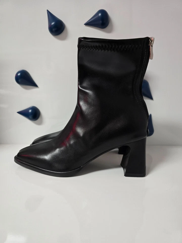 Novas Botas de Tornozelo Vintage Algodão Quente Moda Sapatos Elegantes Salto Grosso Botas Curtas - Imagem 3 de 4