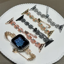 For Apple Watch 38/40/41/42/44/45/49mm Jewelry Cat's Eye Stone Snow Chain Band