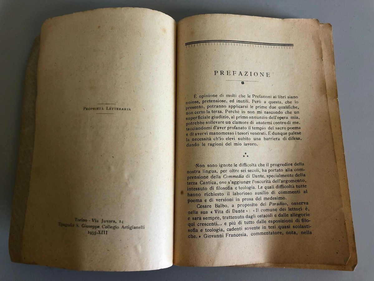 libro Paradiso terza cantica Divina Commedia 1935 Ramognini Dedica