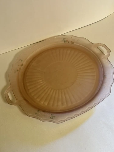 Anchor Hocking Mayfair Pink Frosted Handled Cake Plate 14" Depression Glass