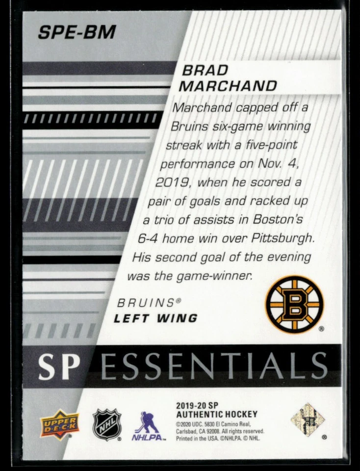 2019-20 SP Authentic SP ESsentials #SPE-BM Brad Marchand - Image 2 of 2