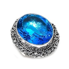 Natural Swiss Blue Topaz Gemstone 925 Sterling Silver Jewelry Ring Size 10 V721