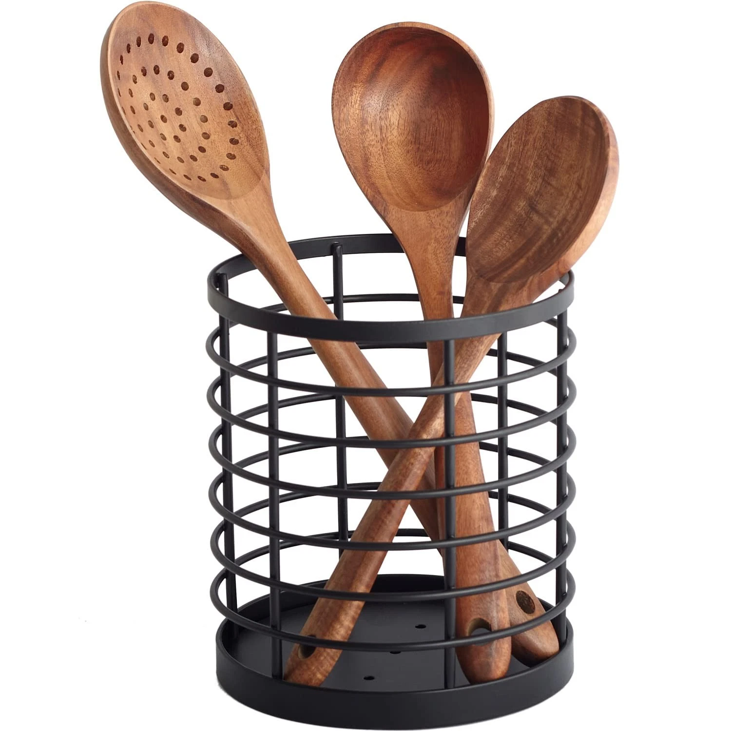Utensil holder for Kitchen Counter - 5.2" x 5.2" x 6" Large Round Utensils Ho...