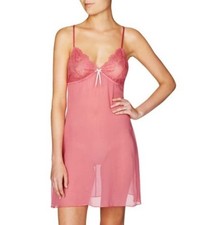 New Heidi Klum M Valerie Silk  Eyelash Lace Slip Chemise H70-1124A Pink 97325
