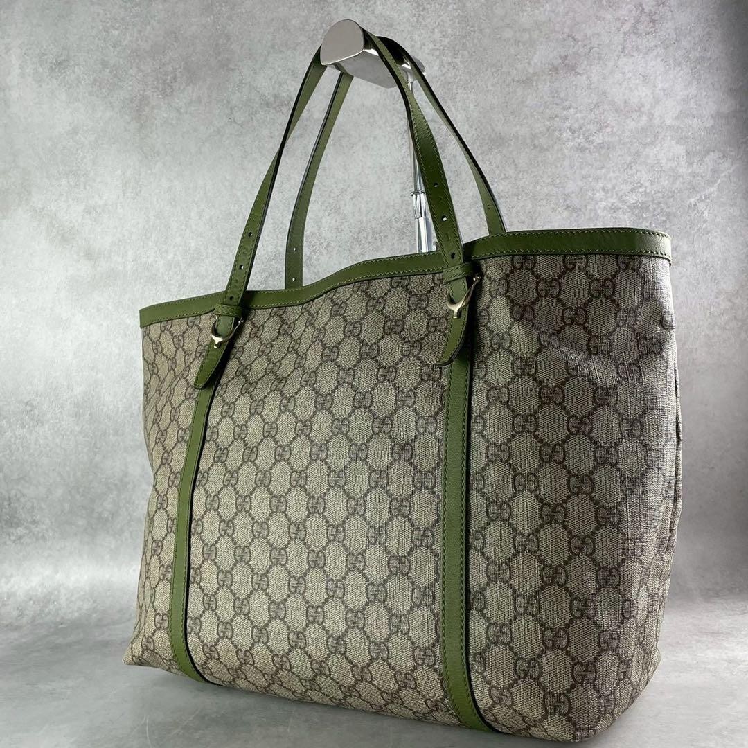 GUCCI NICE GG Canvas Tote Bag Green Unisex Large Capacity Authentic