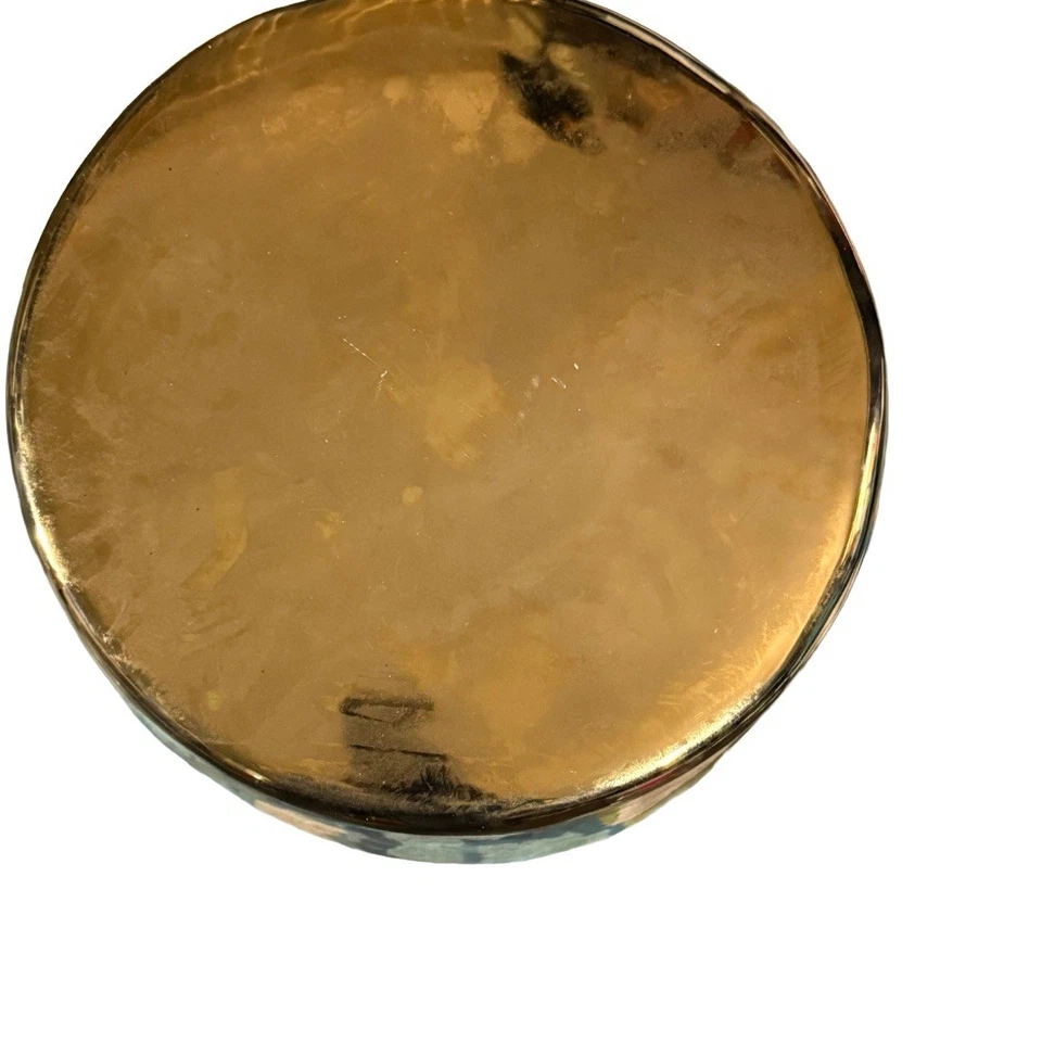 Glazed Human Face Shape Drum Stool  Decorative Ceramic Garden Statue Bronze Gold - Image 3 of 4