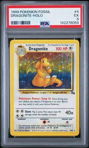 1999 POKEMON FOSSIL #4 DRAGONITE-HOLO PSA 5