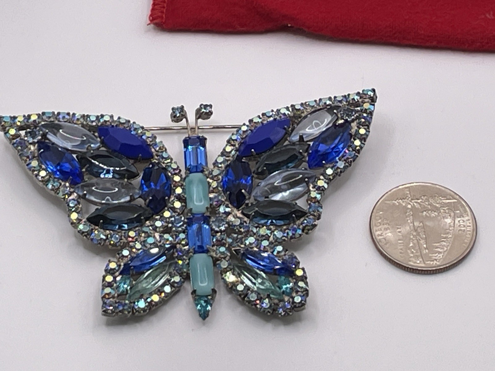 KJL Vintage Brooch Rhinestone Butterfly Large Blu… - image 15