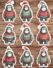 Christmas Gorilla Die Cut Vinyl Stickers Scrapbooking Laptop Waterbottle