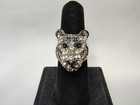 Designer Style Panther Head Rhinestone Earrings & Ring Green Rhinestone Eyes Set — photo 5
