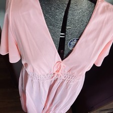 Vtg 60s Pink Babydoll Negligee Nightie Pajama Sheer Chiffon Pinup Nightgown sz M