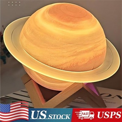 3D Saturn Planet Lamp Rechargeable USB LED Night Light Touch Color Changing