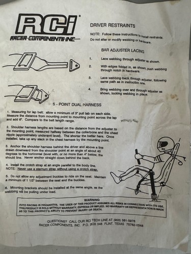 RCI 5 Point Racing Harness SFI 16.1 Mar 2003 Unused Black Belt - Foto 9 di 9