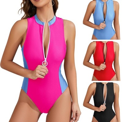Damen Rash Guard Badeanzug Rash Guard Einteiler ärmellos hochgeschlossen