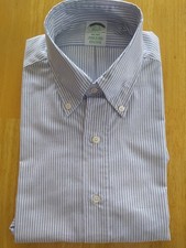 NWOT Brooks Brothers Blue University Stripe Button Down 15.5-31 Milano MSRP 140
