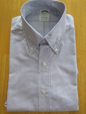 NWOT Brooks Brothers Blue University Stripe Button Down 15.5-31 Milano MSRP$140