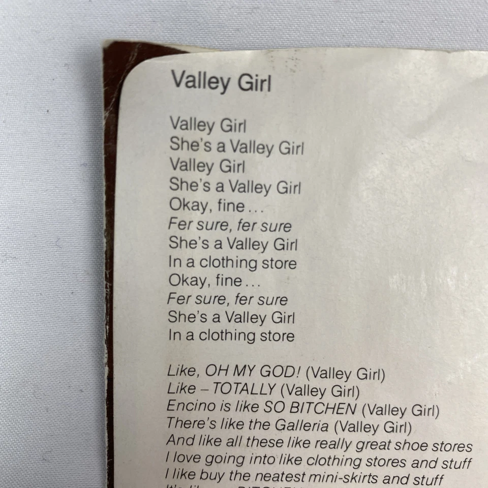 1982 Frank & Moon Zappa Valley Girl  45 rpm Picture   Sleeve Only Foto 3 de 4