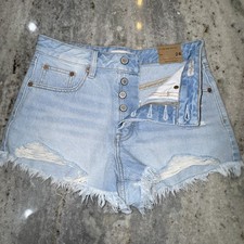 NWT Pacsun Ivy High Rise Festival Jean Shorts Sz 26 Buttonfly Light Wash Cut Off