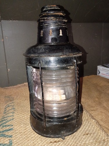 Vintage National Marine Lamp Co. Ship Lantern Fresnel Glass New York Usa Navy 