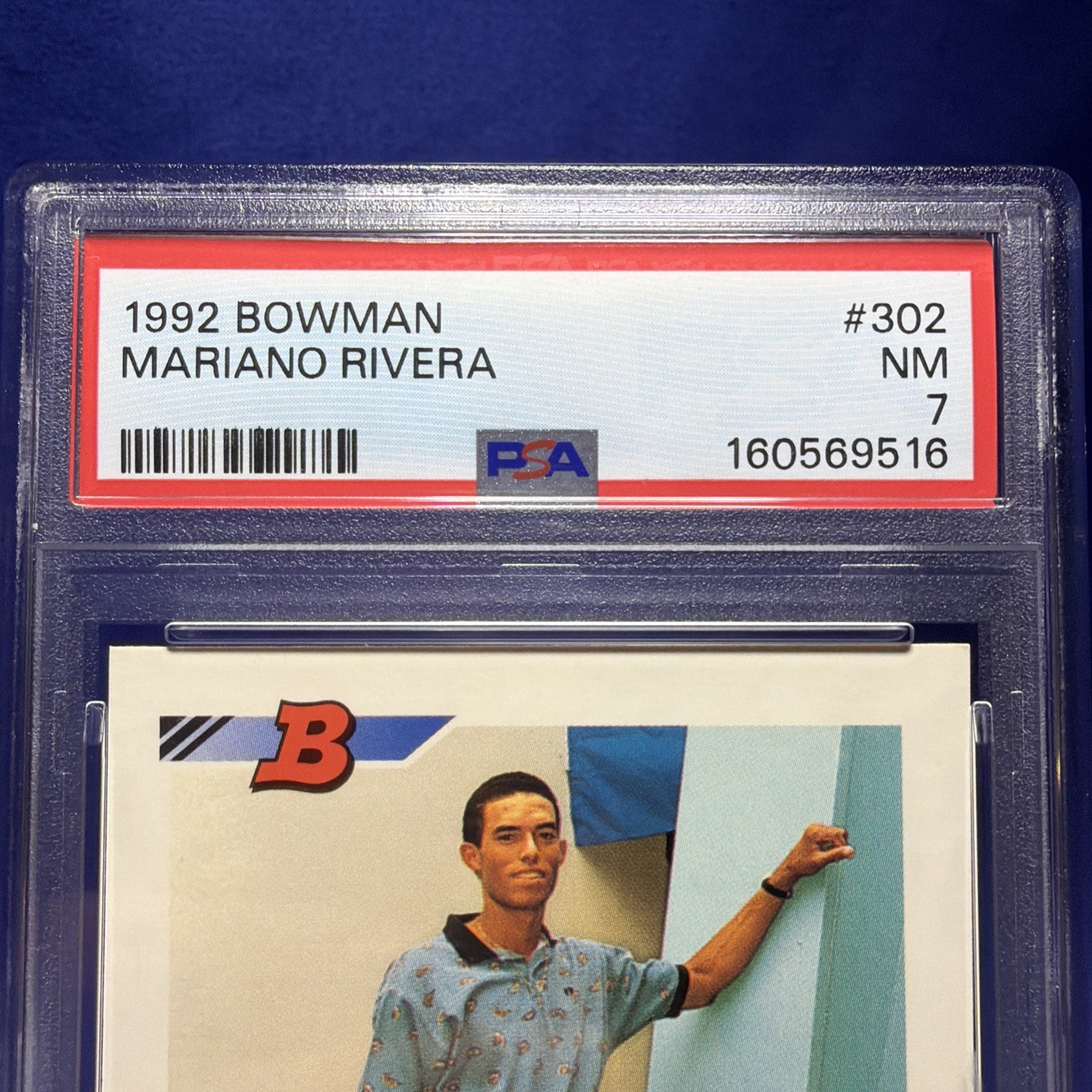 1992 Bowman - Mariano Rivera #302 E on Back (RC) PSA 7 view 4