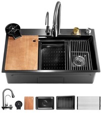 SereneLife SL7546BK Stainless Steel Kitchen Sink - Black Open Box 