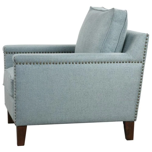 Uttermost Charlotta Coastal Wood and Fabric Accent Chair in Blue/Brass/Walnut - Picture 4 of 8