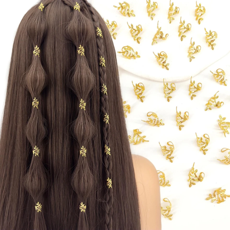40 piezas anillos trenzas de cabello de aleación en forma de hoja de vid para rastas mujeres niñas cabello aire acondicionado Foto 2 de 4